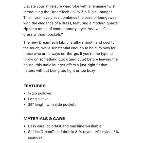 Softies Dreamtech Quarter Zip Tunic Lounge Dress Long Sleeve Coco Size XL - Picture 9 of 9